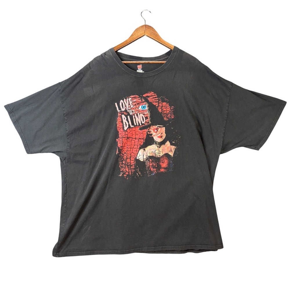 Horror Dark Hour Haunted House Love Is Blind T-Shirt Mens 4XL Black Faded Grunge
